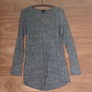 Eileen Fisher gray thin knit v-neck sweater size M baby alpaca nylon wool